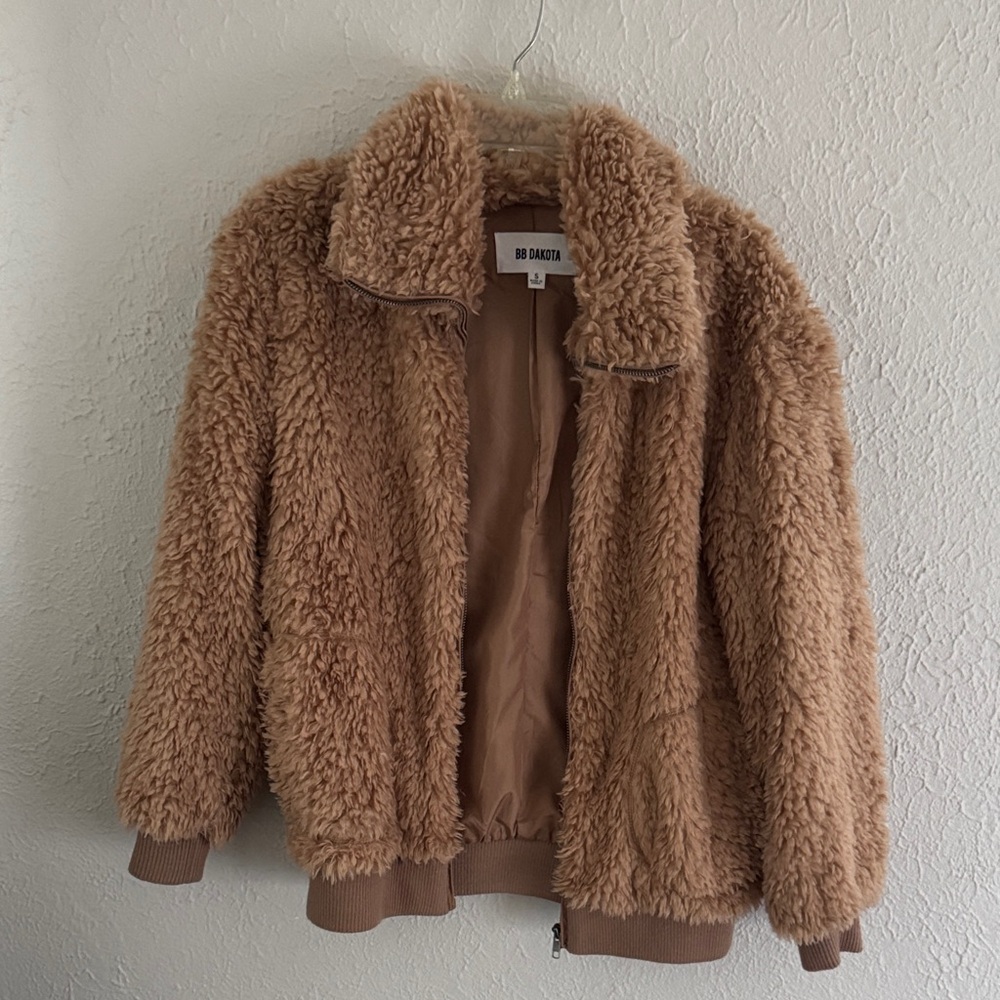 BB Dakota Plush Camel Faux Fur Jacket